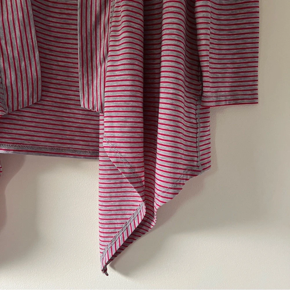 L.L. Bean Red & Gray Striped Open-Front Draped Cardigan - Picture 5 of 9